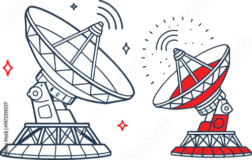 A blue satellite dish antenna on a roof receives television signals for digital broadcast