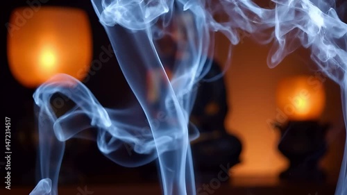 White Smoke Curling In Slow Motion Over Dark Background