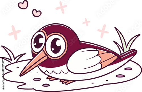 Canarian Oystercatcher bird lies vector kawaii white background 