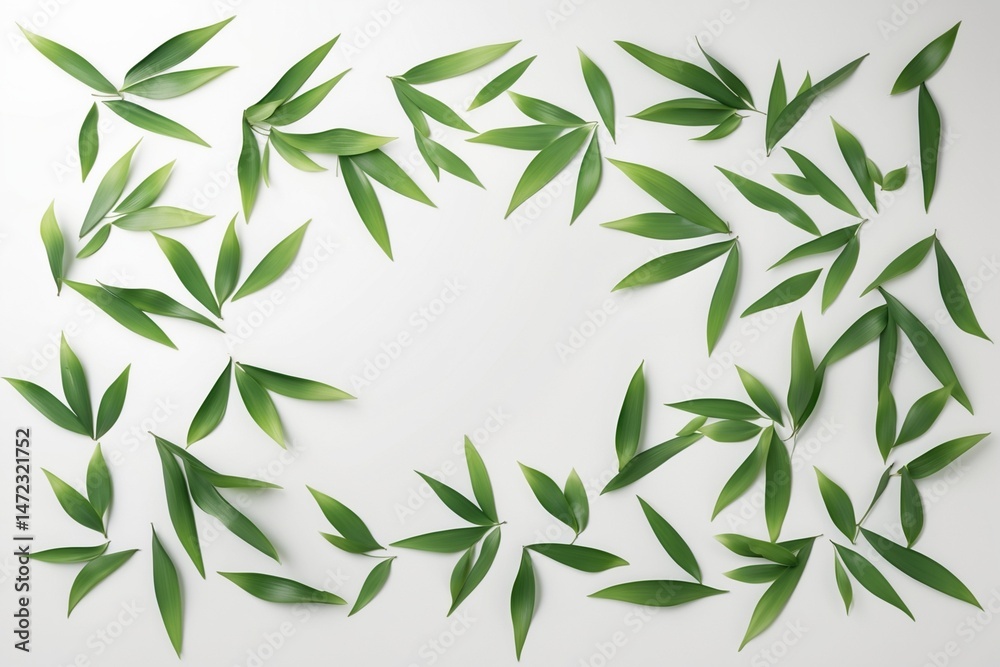 Naklejka premium Green leaves in a circular layout offer a fresh and natural aesthetic, suitable for nature, ecofriendly, and wellness concepts.