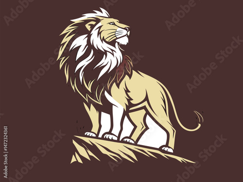 "Majestic Full-Body Lion Vector Illustration with Flowing Mane"