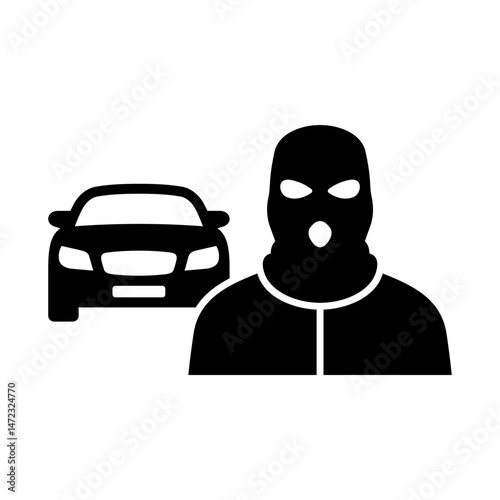Car theft icon. Stolen vehicle. Carjacker. Vector icon isolated on white background.