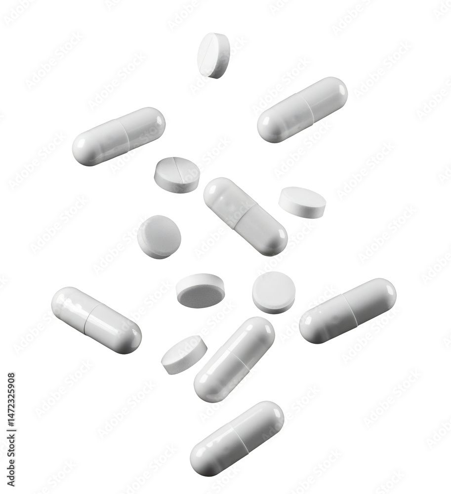 White pills capsules medication on black background White pills capsules medication on black background