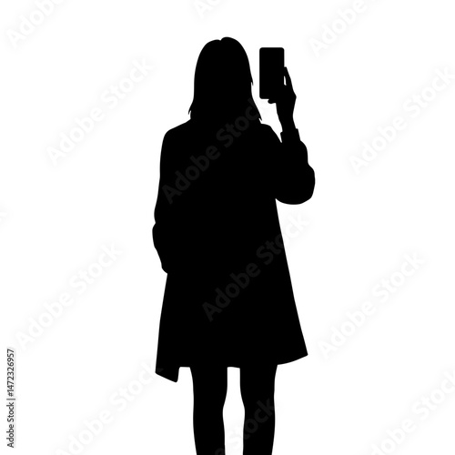 Silhouette of Person Taking Mirror Selfie in Upcycled Outfit, Black and White, Eco Trend