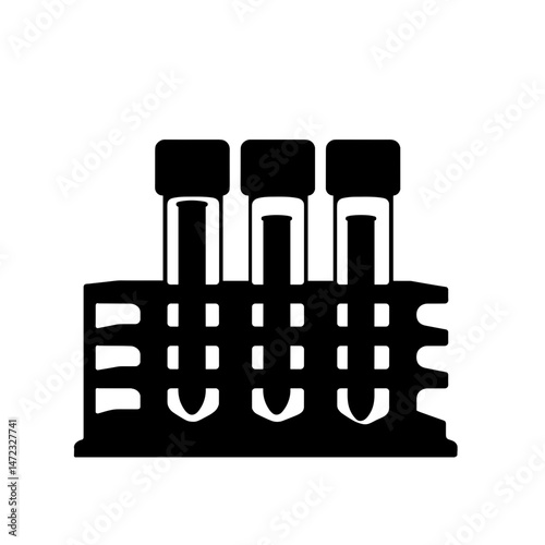 Silhouette of Biosample Container in Cold-Safe Rack, Black and White, Concept of Safety and Preservation in Medical Labs