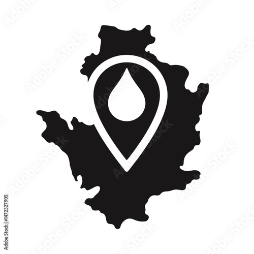 Silhouette Map Pin with Blood Drop Symbol, Black and White, World Blood Donor Day