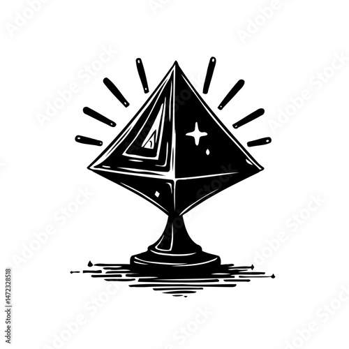 Abstract geometric symbol with radiant elements against a blank backdrop
