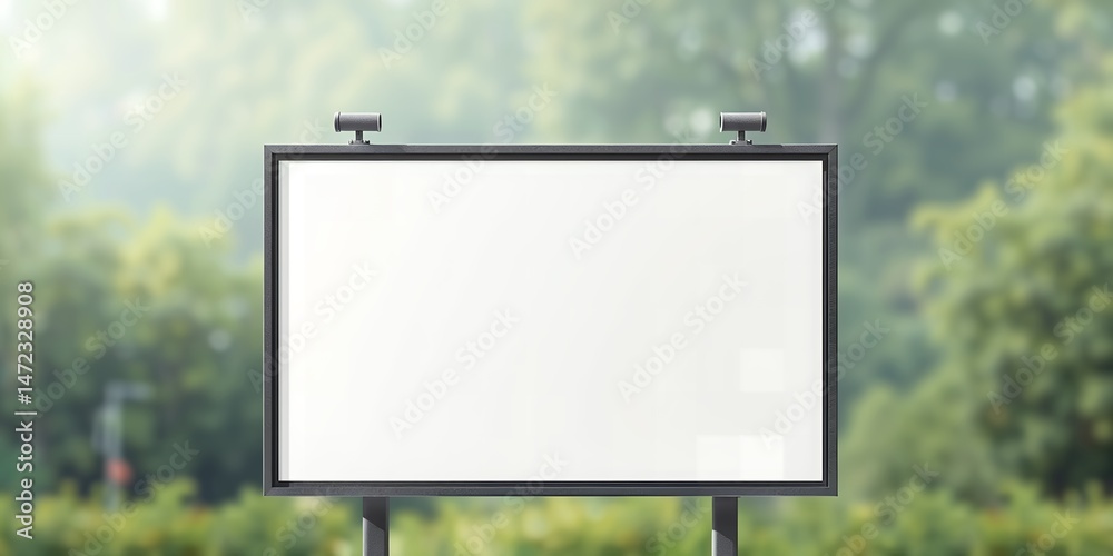 Fototapeta premium Blank billboard stands ready against a blurred background of trees and natural light