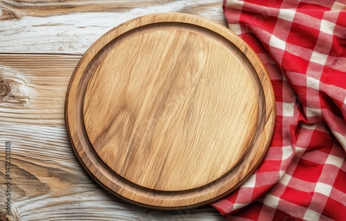 Wallpaper Mural Rustic wooden pizza board with red checkered cloth on wooden table Torontodigital.ca