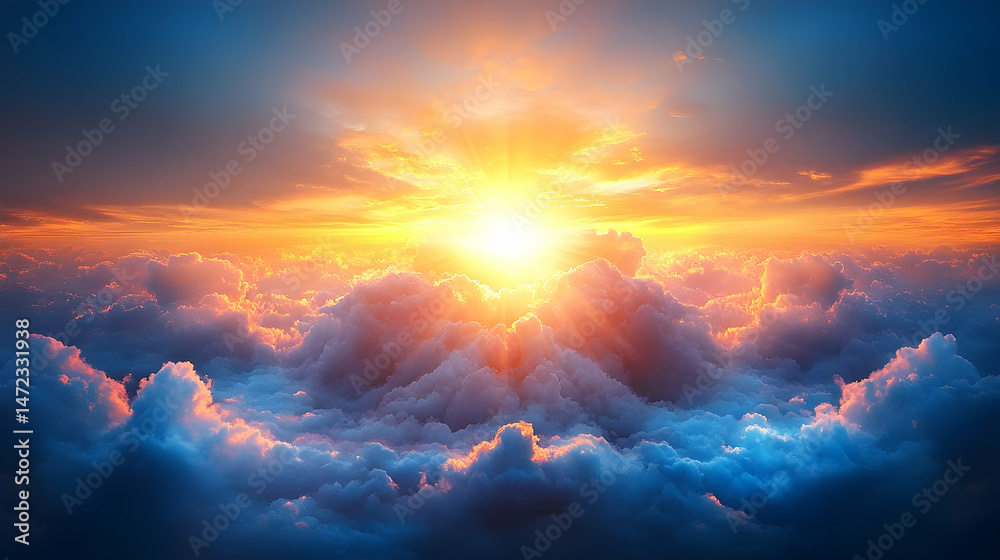 Fototapeta premium A breathtaking sunset above a vast cloud sea