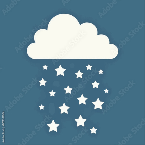 Vector of a raincloud raining stars, great for lullaby apps, children’s designs, or dream-themed projects  