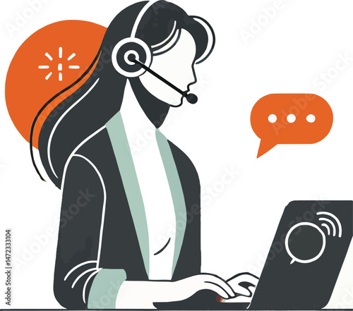 Professional customer service representative working on a laptop using a headset and communication support.