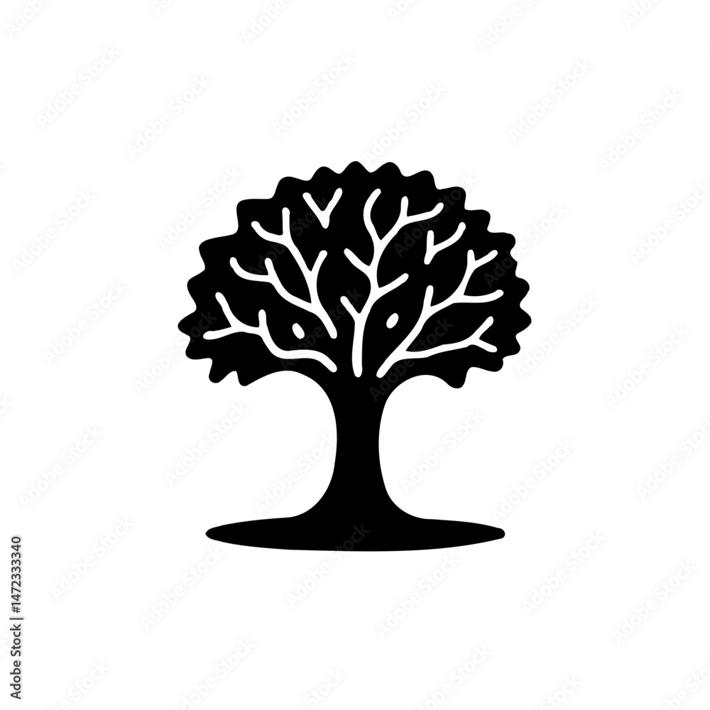 Naklejka premium Minimalist Tree Silhouette Depicting Growth and Connection on a White Backdrop