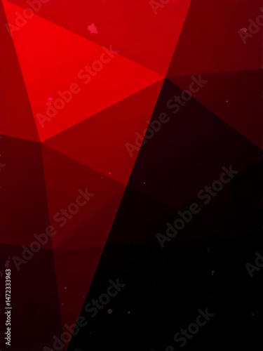 A striking abstract design featuring bold red triangles and stark black contrasts in a geometric pattern.