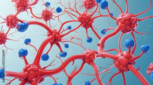 Abstract red and blue arterial network isolated on transparent background