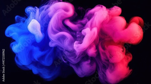 Swirling pink-blue nebula with starry dark cosmic background.