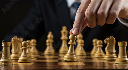 Wallpaper Mural Businessman Making a Strategic Move with Chess Piece on the Board Torontodigital.ca
