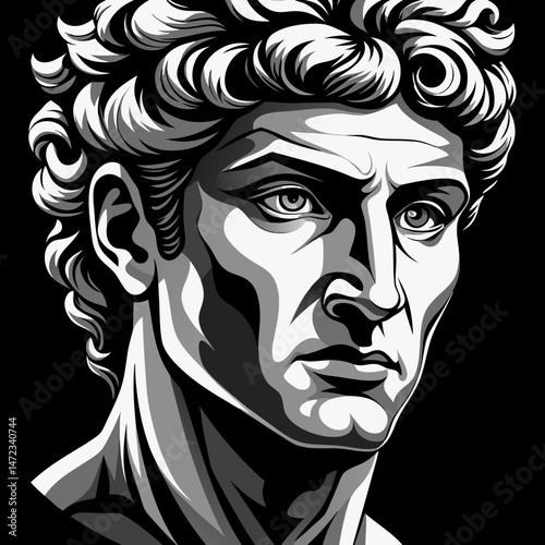 Monochrome Illustration of a Classical Greek Statue Head