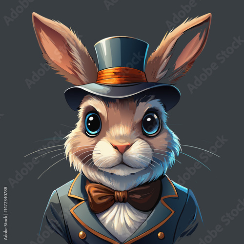 Charming Rabbit in Top Hat and Tailcoat Illustration
