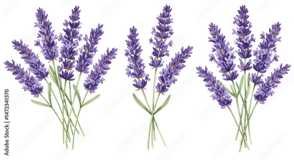 Naklejka premium Lavender flower bunch botanical illustration artwork