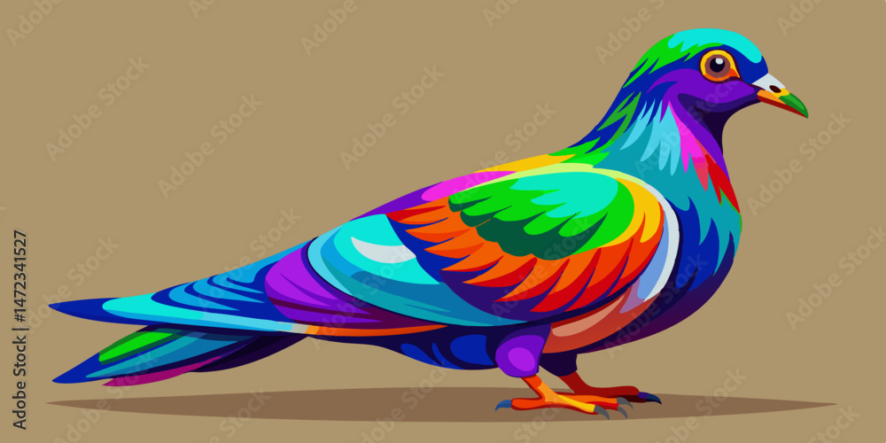 Obraz premium Vibrant Rainbow Colored Pigeon Bird Artistic Illustration