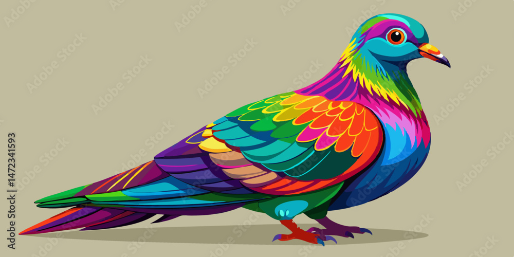 Fototapeta premium Vibrant Rainbow Colored Pigeon Bird Artistic Illustration