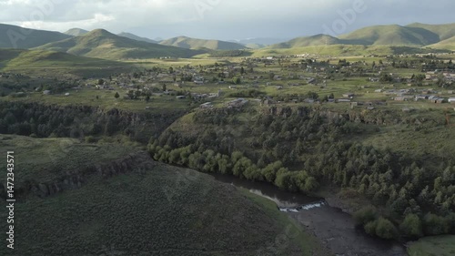 The village of Semonkong in beautiful grassy valley, Lesotho