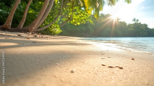 Sunlight Filtering Through Coconut Palms on a Tropical Beach