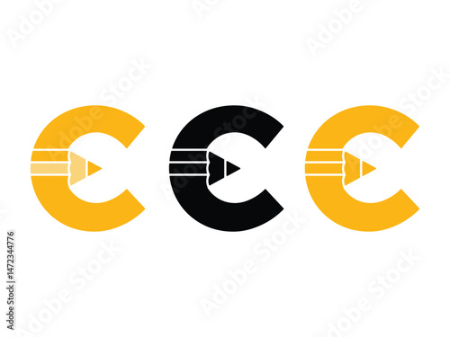 creative initial letter C pencil symbol icon design vector isolated transparent background