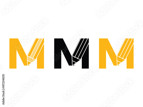 creative initial letter M pencil symbol icon design vector isolated transparent background
