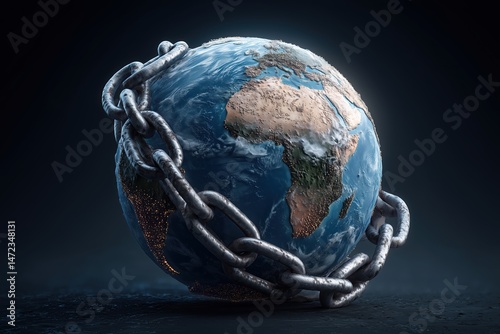A 3D Render Of A Chained Planet On Dark Background