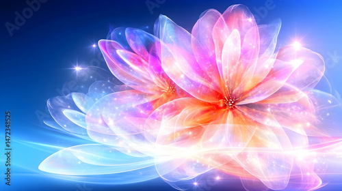 Glowing, ethereal lotus flowers in vibrant hues