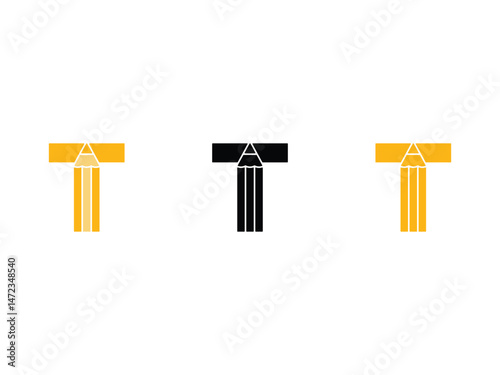 creative initial letter T pencil symbol icon design vector isolated transparent background