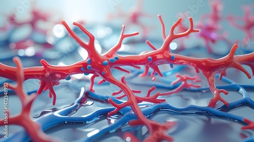 Abstract red and blue arterial network isolated on transparent background