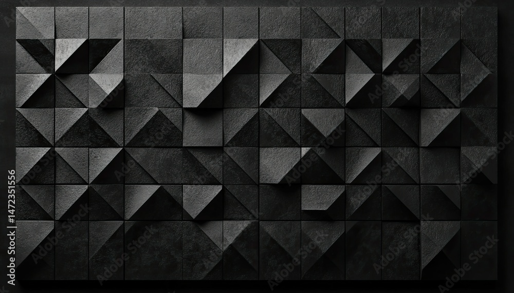 Naklejka premium 3D black pattern with triangular shapes on a dark background