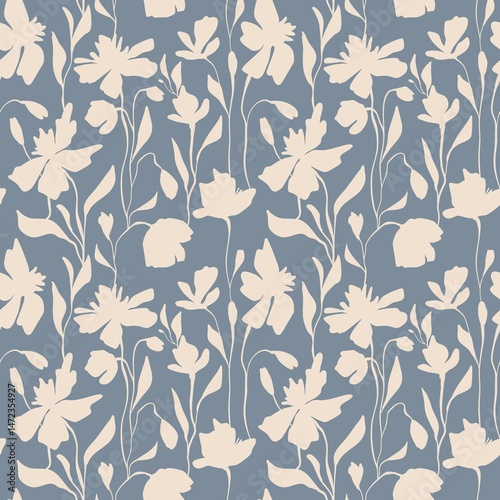 Seamless floral bitmap pattern with dainty beige flowers on dark gray background vintage ink handmade texture for fabric ceramic decor greeting cards wallpapers and elegant textile surface design