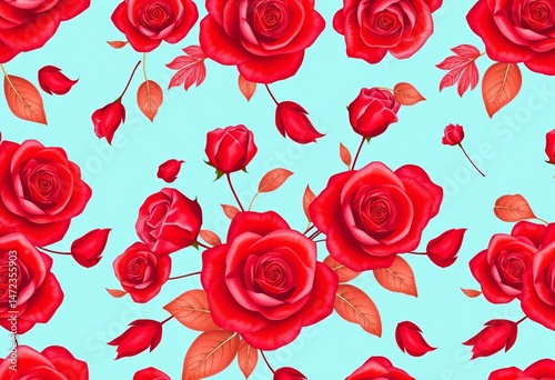 Abstract red rose floral pattern, seamless background texture, red, vintage