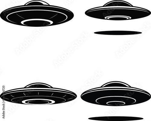A Set of Silhouette UFO alien vector illustration