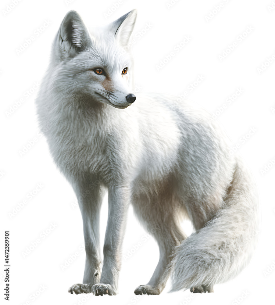 Obraz premium Arctic fox sitting, white fur, wildlife
