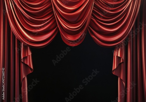 Luxurious crimson velvet stage curtains elegantly draped, creating a dramatic backdrop for a theatrical performance or special event. : Generative AI