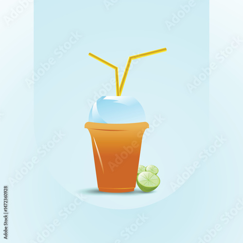 Cold Fruit Juice in Glass with Straw – Summer Beverage Vector