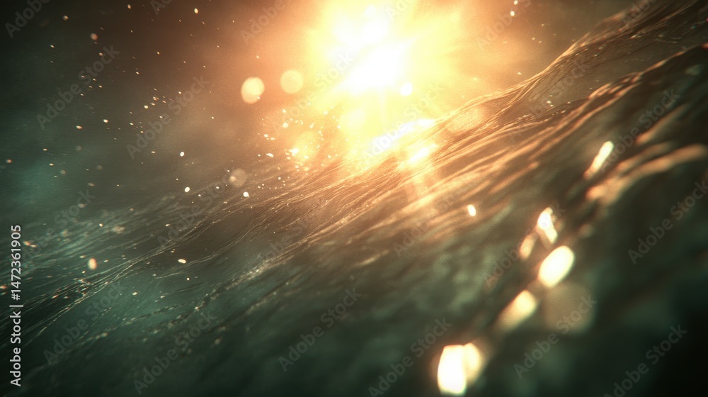 Naklejka premium Glowing abstract light bursts, vibrant warm hues blending with cool tones, dynamic energy for creative backgrounds or art themes.