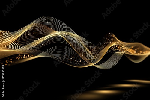 Abstract Golden Particle Wave Flowing In Dark Background