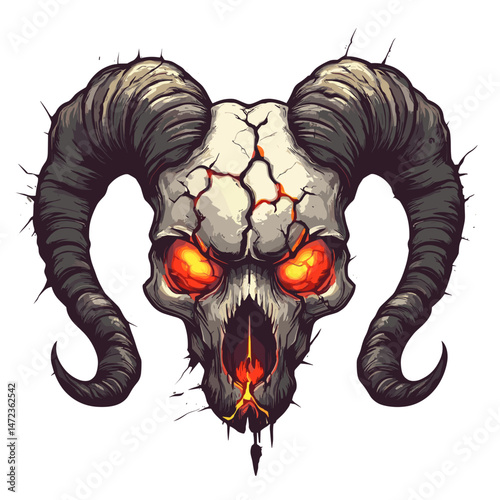 Creative vector esports logo featuring a fierce skull with glowing eyes and prominent horns