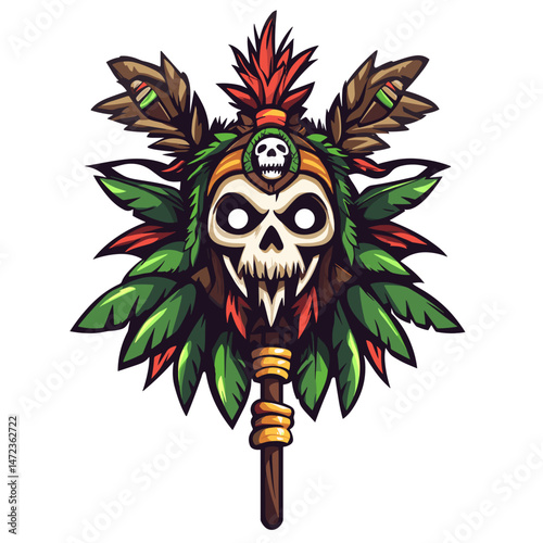 Creative vector esports logo featuring a skull adorned with feathers and foliage