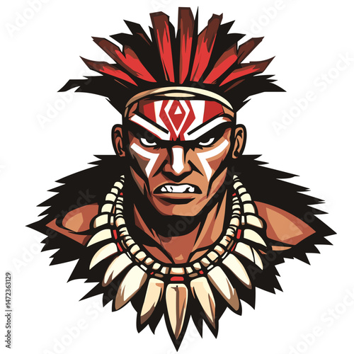 Bold esports logo depicting fierce warrior with tribal markings and feathered headdress suitable for competitive gaming teams