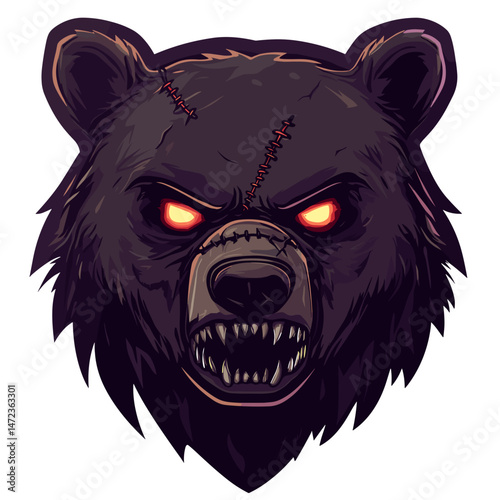 Bear esports logo design featuring menacing facial features and glowing eyes, perfectly suited for gaming teams and tournaments