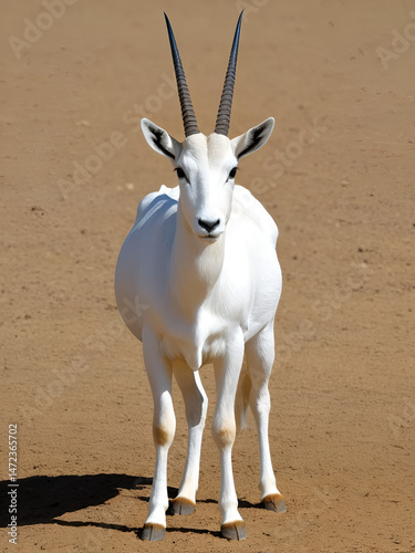 Calf Scimitar oryx, also known as the scimitar horned oryx, is a remarkable species of Oryx that was once widespread in North Africa and tragically went extinct in the wild in 2000. photo
