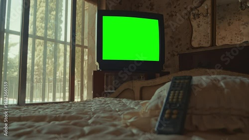 Retro CRT TV and Mirror with Green Screen