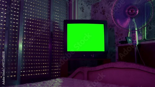 Retro TV with Green Screen in Vintage Room